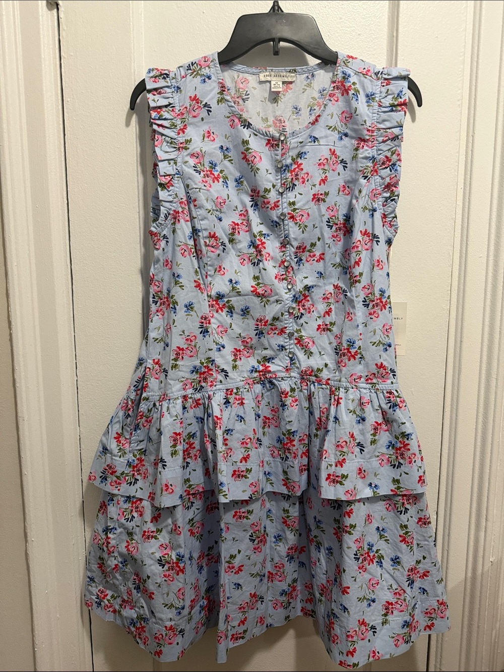Smocked Floral Ruffle Mini Dress - Blue Floral